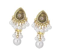 Boucles d ' oreilles pendantes flexibles combinant bordure en et perles élaborées mélange de métal confortable plan de tous les jours bijoux de mariage en pierre élégants