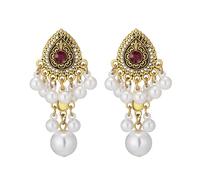 Boucles d ' oreilles pendantes flexibles combinant bordure en et perles élaborées mélange de métal confortable plan de tous les jours bijoux de mariage en pierre élégants