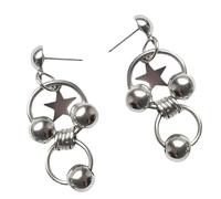 Boucles d ' oreilles pendantes ton sur ton pour, cerceaux en forme d ' étoile en acier inoxydable avec détails en fil enroulé, anneaux d ' oreille en forme d ' étoile avec accents de boule
