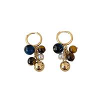 Boucles d’Oreilles Perles Multicolores, Pendentifs Inspirés de la Grappe de Raisin, Bijoux d’Impact Ton Or