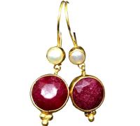 Boucles d’Oreilles Perles Rondes Rondes Classiques Femmes Or Tendance incrusté de Pierres Rouges Crochet Boucles d’Oreilles Bijoux