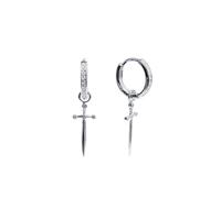 Boucles D’oreilles S925 Argent Sterling Zircone Cubique Boucles D’oreilles Cartilage Hypoallergénique Huggie Oreille Piercing épée Petite Goutte Dangle Pour Les Femmes Bff Bijoux Stylé (Argent)
