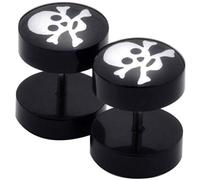 Boucles d’Oreilles Tête de Mort Pirate 10mm Barbell Haltère Crane Vis Piercing Clou Skull à Visser Jeu Goujon Plug Bouchon Faux Écarteur Hypoallergénique fake tunnel cadeau homme femme