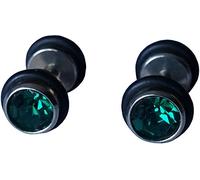 Boucles d’Oreilles Zirconium Cubique Vert Foncé 8mm Barbell Haltère CZ Vis Piercing Clou à Visser Jeu de Goujon Plug Bouchon Faux Écarteur Hypoallergénique fake tunnel cadeau homme femme fille garçon