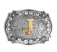 Boucles de ceinture pour homme avec initiales 3D, style western, cow-boy - Argenté - Taille Unique