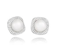 Boucles de perles étalons 925 argent sterling 9 mm cultivé en eau fraîche bouton de zircone cubique en zircone