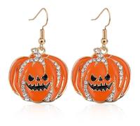 Boucles d'Oreille Citrouille Halloween, Mignonnes Boucles d'Oreille Pendantes Citrouille en Strass avec Visage Souriant Bijoux Halloween Drôles pour Femmes