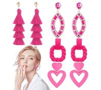 Boucles d'Oreille Cœur - Boucles Longues Géométriques | Bijoux Féminins Rose Léger pour Maman Sœur Amoureuse Amies Fêtes Saint-Valentin