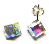 Boucles d'oreille en véritable argent sterling 925 avec cube en cristal AB de 6 mm Mettez une touche d'éclat dans votre vie !