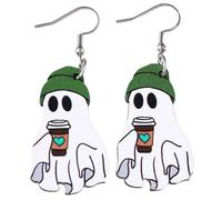 Boucles d'Oreille Fantôme Halloween Bijoux en Bois à Goutte Pendantes