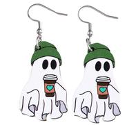 Boucles D'oreille Halloween | Bijou en Bois à Pendentif Tombant | Pendants d'Oreille Fantôme Suspendus | Pour Filles Femmes Dames Costume Tenue Mariage Danse Port Quotidien Plage Vacances Fêtes