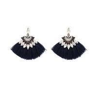 Boucles d'oreille Pompons en Forme d'éventail frange strass style bohème chic , stylé , design - BLEU MARINE