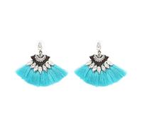 Boucles d'oreille Pompons en Forme d'éventail frange strass style bohème chic , stylé , design - BLEU TURQUOISE