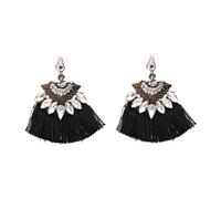 Boucles d'oreille Pompons en Forme d'éventail frange strass style bohème chic , stylé , design - NOIR