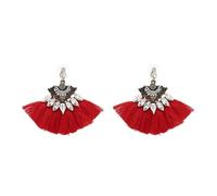 Boucles d'oreille Pompons en Forme d'éventail frange strass style bohème chic , stylé , design - ROUGE