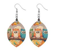 Boucles d'oreilles 3 chouettes en bois pour femme, bijoux vintage élégants en bois, boucles d'oreilles légères pour mariage, fête, cadeau de bijoux au quotidien, Apricot shaped, Bois, Bois.