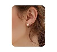 Boucles d'Oreilles, 3 Pcs Boucles d'oreilles Argent pour Femme Plaquée Or 14 Carats Petites Clou d'Oreilles Mini Boucles d'Oreilles Créoles pour Plusieurs Piercings Oreille Cartilage