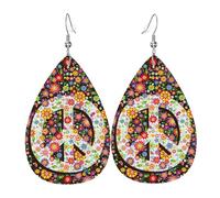 Boucles D'Oreilles 60S 70S Flowers Peace Sign Love Symbol Boucles D'Oreilles Pendantes En Cuir Décoration Boucle D'Oreille En Faux Cuir Rétro Boucles D'Oreilles Percée Pour Fête Bijoux Cadeau