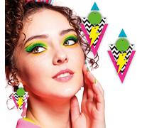 boucles d'oreilles 80s motif éclair couleurs néon Carnaval Vintage Retro Fashion Accessoire Costume Fête Voyage dans le temps Impact Statement, couleur : multicolore
