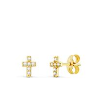 Boucles d'oreilles 9 ct or jaune croix diamants 0,06 ct SI-H 6 x 4 mm pression, normal, Or jaune, Pas de gemme