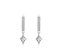 Boucles D'Oreilles 925, Boucle D'Oreille Pendante Losange Rond avec Zircone Cubique Argent