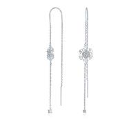 Boucles D'Oreilles À Chaîne Longue Avec Flocon De Neige De Noël En Zircone Cubique Bleu Glace Transparente Pour Femmes Adolescentes En Argent Sterling .925