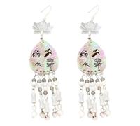 Boucles d'oreilles à charme inspirant Bol de fleurs Pompons Bijoux d'oreilles nationaux uniques pour femmes Boucles d'oreilles quotidiennes, taille unique, comme décrit