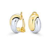 Boucles D'Oreilles Clips En Forme De Dôme Et De Demi-Cercle, Bicolores, Non Percées, En Laiton Plaqué Argent 14K Or Jaune Poli