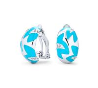 Boucles D'Oreilles À Clip Demi-Créoles En Émail Bleu Turquoise Simulé Géométrique En Zigzag Pour Femmes En Laiton Plaqué Argent