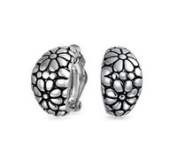 Boucles D'Oreilles À Clip Demi-Créoles Larges En Forme De Fleur Pour Femmes Style Crevette Oreilles Non Percées Laiton Plaqué Argent Oxydé