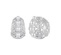 Boucles d'oreilles à clip en argent sterling 925 avec perles et dentelle, élégance intemporelle pour un style sophistiqué