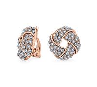Boucles D'Oreilles À Clip En Laiton Plaqué Or Rose Avec Nœud D'Amour En Cristal Clair Tissé Pour Femmes Sans Oreilles Percées