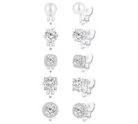 Boucles d'oreilles à clip en oxyde de zirconium - Hypoallergéniques et confortables - Non percées - Pour mariage et compétition de danse - Boucles d'oreilles à clip - Argent et or, Métal, Zircone