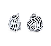 Boucles D'Oreilles À Clip Nœud D'Amour En Câble De Corde Pour Femmes Oreilles Non Percées Laiton Plaqué Argent Oxydé Noir