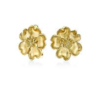 Pétales De Coeur Fleurs Cubic Zirconia Cz Clip On Earrings Pour Femmes Oreilles Non Percées Laiton Plaqué Or Jaune 14K