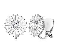 Boucles d'oreilles à clip pour femme, créoles à clip en or 14 carats pour femme, boucles d'oreilles croissant hypoallergéniques non percées, Medium, Or blanc Diamant Or blanc Diamant Caoutchouc