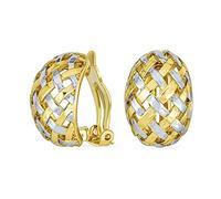 Boucles D'Oreilles À Clip Pour Femmes En Forme De Bouton Style Demi-Créole Tressées En Dôme À Deux Tons En Tissage Ouvert Pour Oreilles Non Percées En Laiton Plaqué Argent Et Or