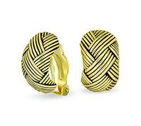 Boucles D'Oreilles À Clip Pour Femmes En Forme De Demi-Cerceau Style Crevettes Tressées En Dôme Tissé Pour Oreilles Non Percées En Laiton Plaqué Or Oxydé