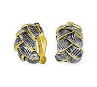 Demi-Cercle Crevette Tresses En Forme De Dôme Tressé En Deux Tons Pour Femmes Oreilles Non Percées Laiton Plaqué Argent Oxydé