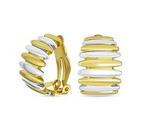 Boucles D'Oreilles À Clip Pour Femmes Sans Oreilles Percées Demi-Créoles Modernes Géométriques En Forme De Crevette Rayures Verticales Classiques Deux Tons Dôme Plaquées Or Et Argent