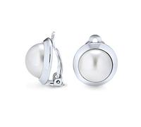 Boucles D'Oreilles À Clip Pour Femmes Sans Perçage En Laiton Plaqué Argent Avec Perle Simulée Blanche En Forme De Dôme Rond De Style Bouton Simple