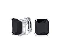 Boucles D'Oreilles À Clip Solitaire Classiques Traditionnelles Noires Taille Radiant Rectangle AAA CZ Pour Femmes Plaquées Argent Non Percées Onyx Simulé 12X14MM