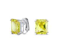 Boucles D'Oreilles À Clip Solitaire En Argent Plaqué Pour Femmes Avec Grande Émeraude Classique Traditionnelle Simulée En Topaze Jaune AAA CZ Non Percées 14MM