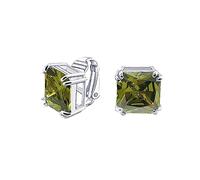 Traditionnel Classique Grande Déclaration 5Ct Square Princesse Taille Simulée Vert Olive Péridot AAA CZ Solitaire Clip D'Oreilles Pour Femmes Plaqué Argent Non Percé 12Mm