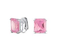 Boucles D'Oreilles À Clip Solitaire En Forme D'Émeraude Classique Traditionnelle Avec Une Grande Déclaration En Tourmaline Rose Simulée AAA CZ Pour Femmes Plaquées Argent Non Percées 14MM