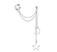 Boucles d'oreilles à clip tendance pour femmes et filles en alliage - En forme d'étoile - Cadeau élégant - Accessoires à crochet double chaîne, One Size, Comme décrit, Comme décrit.