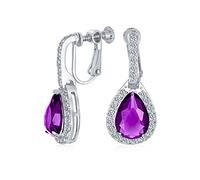 Boucles d'oreilles à clip vintage style halo avec améthyste pourpre simulée de 7CT en zircon cubique AAA CZ mode pendantes en goutte à vis pour femmes bal de promo demoiselle d'honneur mariage plaqué