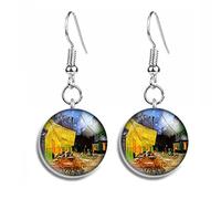 Boucles d'oreilles à clipser, clous et gouttes Motif terrasse de café de Vincent van Gogh, 1.2cm x 1.2cm, Acier inoxydable