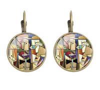 Boucles d'oreilles à clipser en verre plaqué bronze avec de nombreux visages artistiques, nan