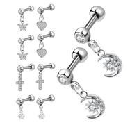 Boucles D'oreilles à Clous Formes Croix Lune Étoile Cœur | Brillance Solide et Finition Polie, Hypoallergénique, Adaptées aux Oreilles Sensibles et Port Quotidien